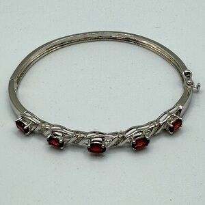 Red Garnet Rhodium Over Sterling Silver Tennis Bracelet
